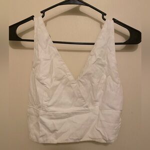 Brandy Melville White Crop V-neck Top